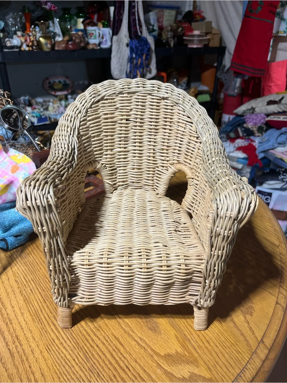 Natural Wicker Accent Chair - Cream Woven Design. Mini Doll Chair